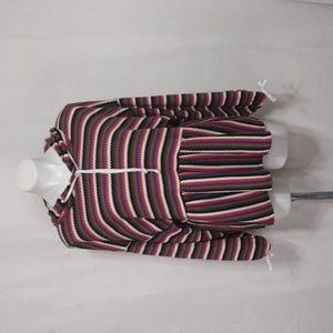 Hummingbird Boho Cozy Oversized Striped Waffle Knit Peplum Hooded Cardigan Small
